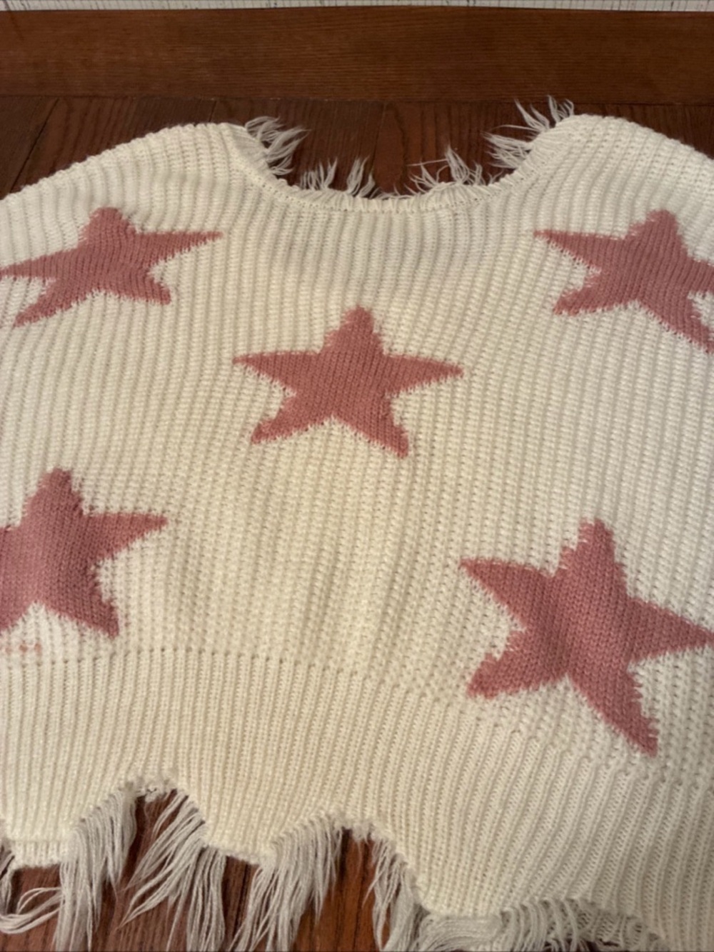 Polly & Esther Frayed Edge Star Sweater Women’s L V-Neck Long Sleeve Distressed - Picture 8 of 9